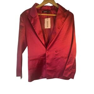 Missguided Womens Satin Double Breasted Blazer Berry Red Jacket NWT Size 2